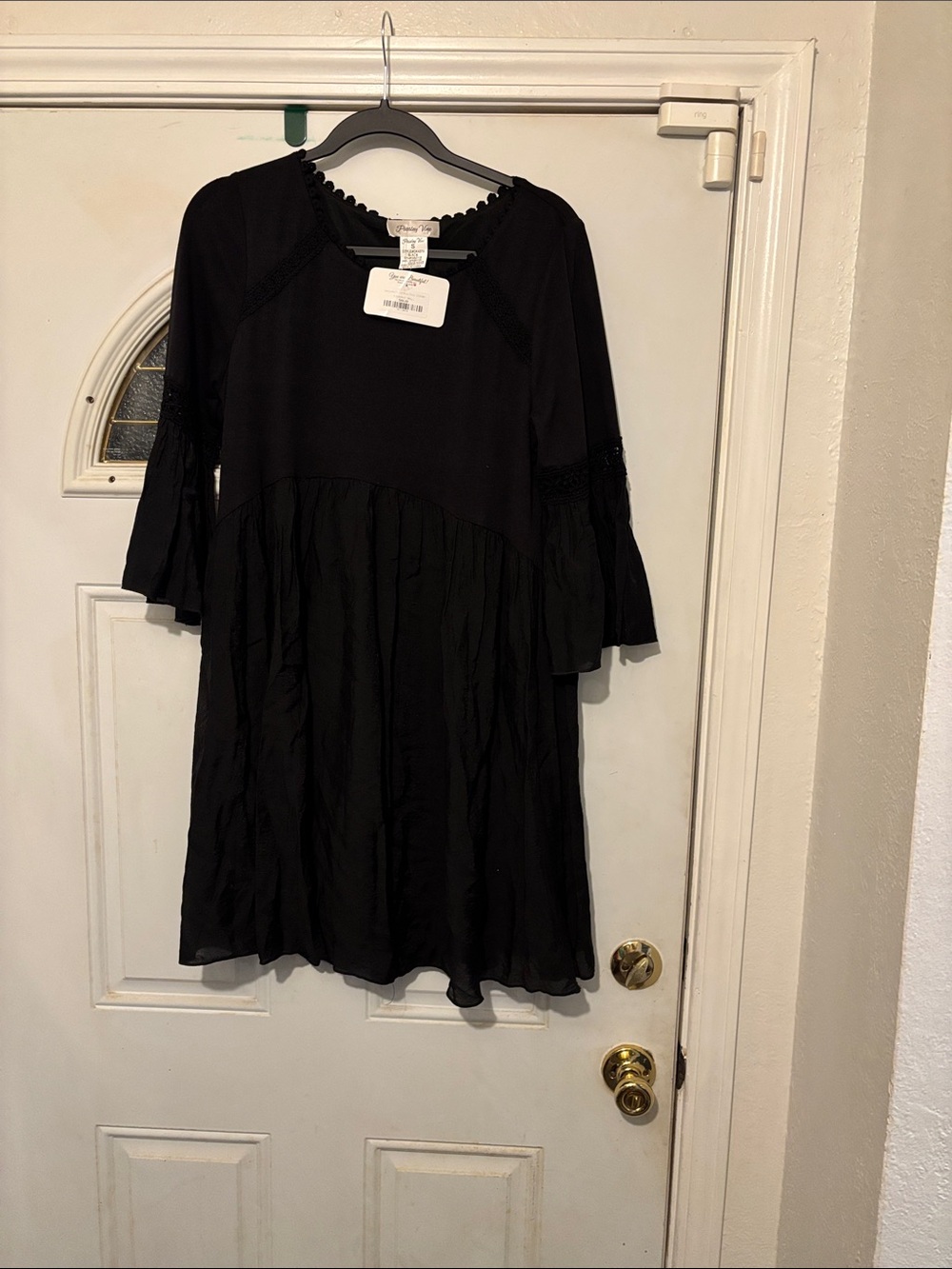 Paisley vine black Girls' Ruffled Sleeve Dress - P2P:20, Length 37